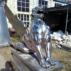 winged mirror finishing stainless steel roaring lion sculpture